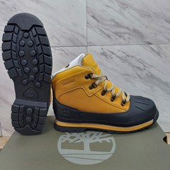 Timberland Euro Hiker Black Rubber Shell Toe Boots Brown Wheat Nubuck Size 6 GS
