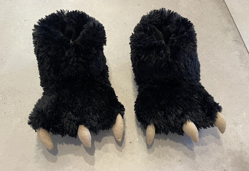 Lazy One Slippers Kids Medium M 13-3 Black Slip On Furry Bear Paw Halloween