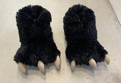 Lazy One Slippers Kids Medium M 13-3 Black Slip On Furry Bear Paw Halloween