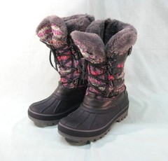 KIDS SNOW BOOTS Dream Pairs Waterproof Size 4 Full Lace-up Side Zippers Faux Fur