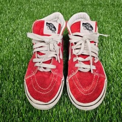 Vans Hook And Loop Red White High Top Shoes Sneakers Youth Size 2
