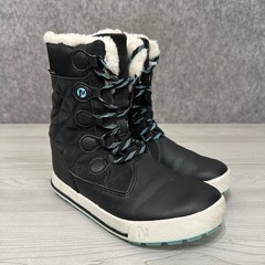 Merrell Heidi Waterproof Boots Kids 3M Black Quilted Faux Fur Winter Snow