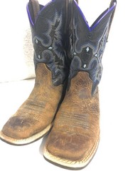 Ariat Brown & Blue Leather Square Toe Cowboy Boots Youth Size 12 Style 10012794