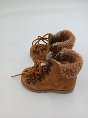 Combat Boots Kids Size 8.5 Brown Faux Suede Fur Lined Ankle Zip Winter Cozy