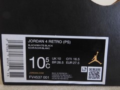 Nike Air Jordan 4 Retro (PS) „White Thunder“ Black-White Sz 10.5c [FV4537-001]