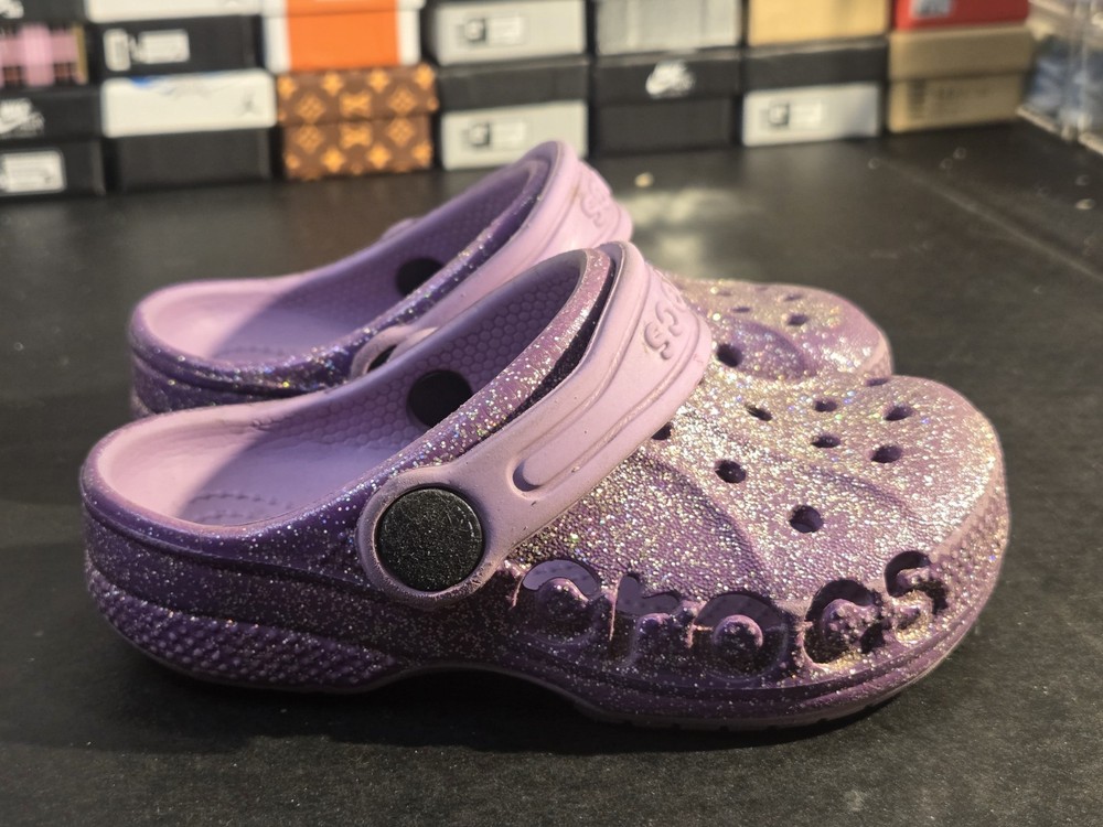 Crocs Kids Classic Purple Space Glitter Clogs Size 7C Pre-owned