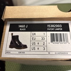 Dr. Martens 1460 J Size W3 M2 EU 33 Shiny Black Lace & Zip Boots NIB