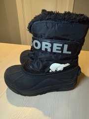 Sorel Snow Commander Black Snow Boots Hook & Loop Lined Youth 12 EU 29