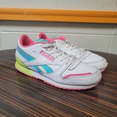 Reebok Classic Size 5.5 Leather Ripple ATI Retro 80s Neon White/Pink/Yellow