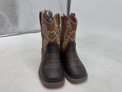 First Steps Western Boots Kids Brown Embroidered Side Zip Square Toe – 5 UK
