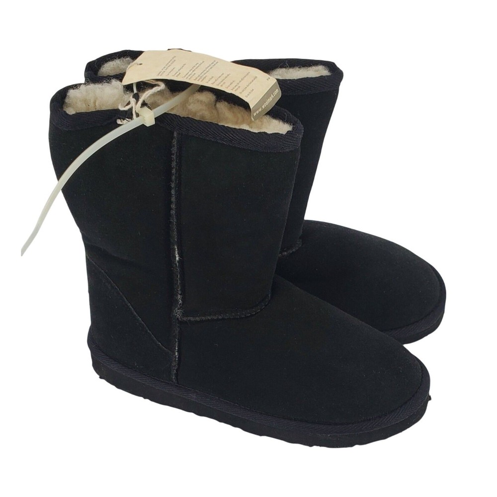 The Realm Kids Black Suede Shearling Boots Australian Merino Wool Y3 D71 New