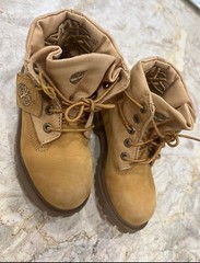 Timberland Fold-over Leather & Canvas Work Boots Embroidered Logo on Fold Sz 11