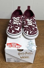 VAN x HARRY POTTER Authentic Elastic Maroon & White Toddler Slip On Sz 9.5