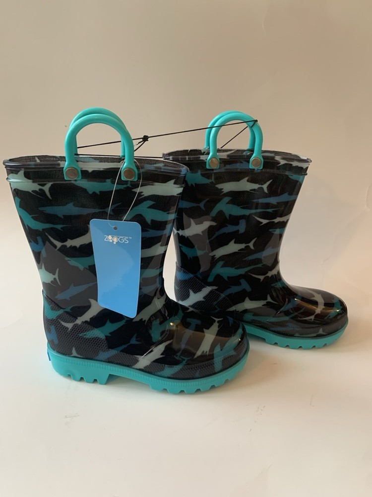 Zoogs Toddler Pull On Handle Rain Boots Hammerhead Shark Print Size 9