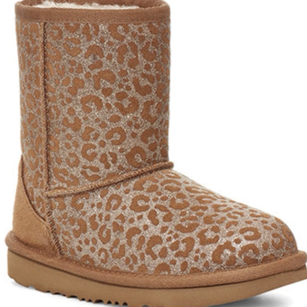 UGG Classic II Glitter Boots Kids 8T Brown Leopard Suede 1112388T Treadlite