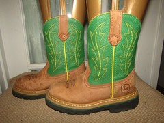 Boys John Deere JD2186 Leather Brown Green Western Boots Cowboy Youth Size 12 M