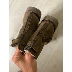 Bonpoint Kids Shearling Lined Leather Boots Olive Green Spain Size 34 Zip Back