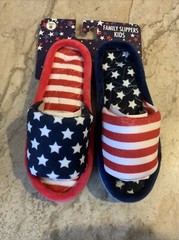 Youth MED American Flag Plush Insole Rubber Outsole Kid Slippers