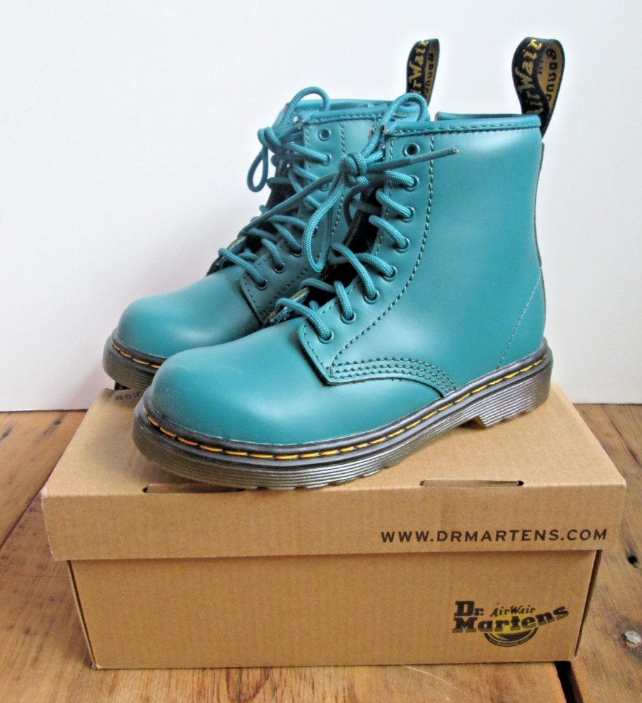 NEW Dr. Martens 1460 US 10 Core Kids‘ Lace Up Teal Green Combat Boots Side Zip