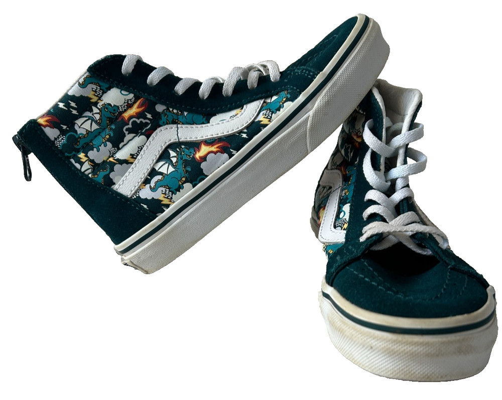 Vans SK8-HI Zip Shoe Mythical Glow Dark Dragons Sz 13.5 Deep Teal Skateboarding