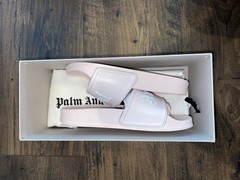 Palm Angels KIDS Pink & White Logo-Print Flat Pool Slides Shoes Size US 13/EU 31