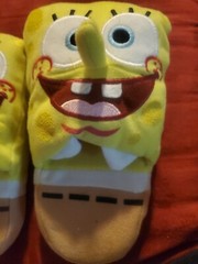 Sponge Bob Squarepants Cartoon Kids Unisex Slippers Brown Yellow Size11-12