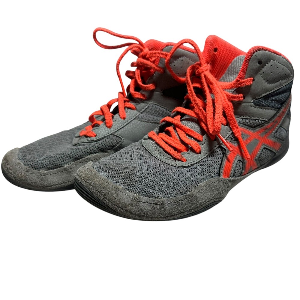 Size 5 Kids Asics Youth Matflex 6 GS 1084A007 Wrestling Shoes Grey & Orange