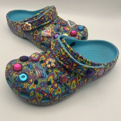 Crocs X Lisa Frank Limited Edition Clogs W/Jibbitz Youth Sz 3 (J3) Womens 5 Aqua