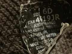 JUSTIN SQUARE TOE WESTERN WORK BOOTS 4619JR REAL TREE ( YOUTH 6D ) DISTRESSED