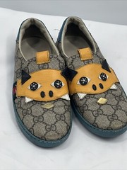 Authentic Gucci Kids Preowned Slip On DINOSAUR Brown Yellow Sneakers Size 32