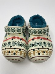 Crocs Classic Lined Fair Isle Clog Kids 10 Beige Holiday Sweater All Over Print