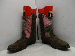 Masterson Boot Co Brown Suede Leather Pink Camo Cowboy Boots Youth Size 2 D