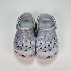 Crocs Gray Classic Clogs Glitter Sparkle Slip On Shoes 206992 Youth Size C9