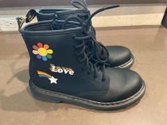 Dr. Martens 1460 J Kids Black Leather Combat Boots Side Zip Rainbow US 4