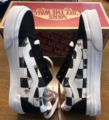 VANS Old Skool Checkerboard Black/ White Lace-Up Suede Kids 1 Low Top