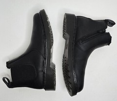 Dr Martens Leonore Mono BLACK Leather Faux Fur Side Zip Kids Ankle Boots Sz 4