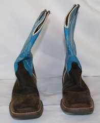JUSTIN Kids Cowboy Boot Western Little Boy Youth 1 Brown Blue Leather Square Toe