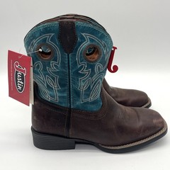 Justin Cowboy Boots Youth Size 6 D Bowline Blue Brown Square Toe 7524JK NWTs