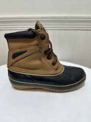 Trail’s End Thermolite Brown Navy Duck Boots Steel Shank Flannel Lined Youth Sz3