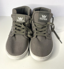 Supra Kids High-Top Sneakers Gray Canvas & Suede Size 1 US Skate Shoes