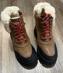 UGG Kids Shearling Winter Hiker Boots Lug Sole Side Zip Brown Size 1