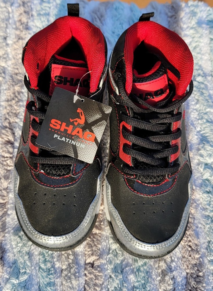 SHAQ Platinum Kids High Top Sneakers Black Red Silver Size 13 Athletic Shoes