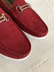 MARC JOSEPH NEW YORK Kid Leather Double Bit Driver Shoe Loafer Red SIZE 11