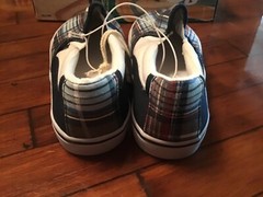 Taupe Blue Multi Plaid Ocean Pacific Slide On Canvas Shoes Children Kids Size 4