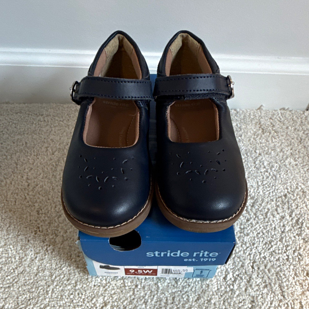 Stride Rite SR Mara Navy Leather Mary Jane Dress Shoes Kids 9.5W Buckle