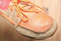 TWISTED X Brown & Bright Orange Leather Bomber Driving Mocs Youth Sz. 5.5 M