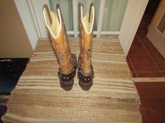 Mexico Brown Harness Leather Square Toe Western Cowgirl Boots Youth sz 4