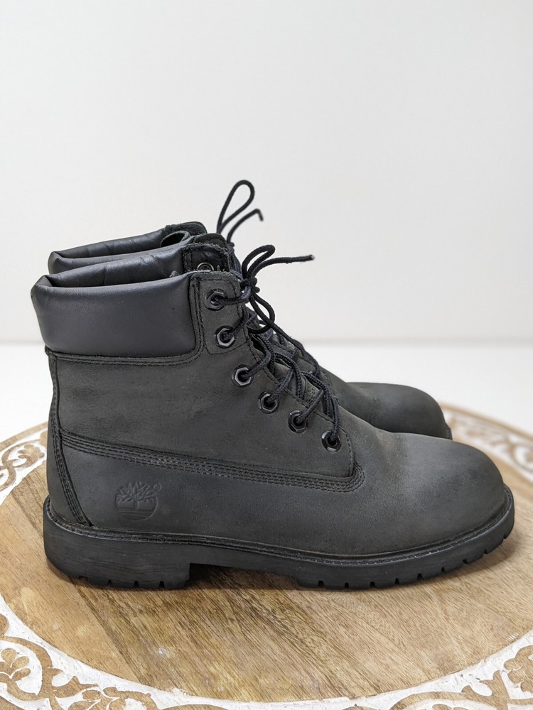 Timberland Work Boots Boys Size 6 Black Green Leather Moto Biker Combat 12907M