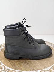 Timberland Work Boots Boys Size 6 Black Green Leather Moto Biker Combat 12907M