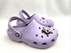 Crocs Unisex Kids Classic Clogs Lavender Size J1 w/Bulldog & Doughnut Jibbitz